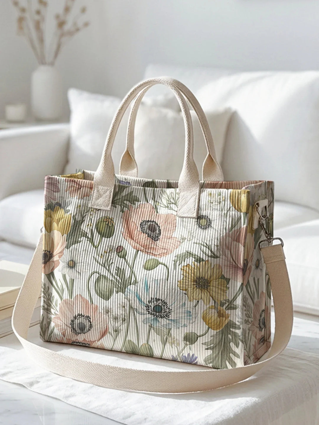 Anémone | Sac cabas en velours côtelé
