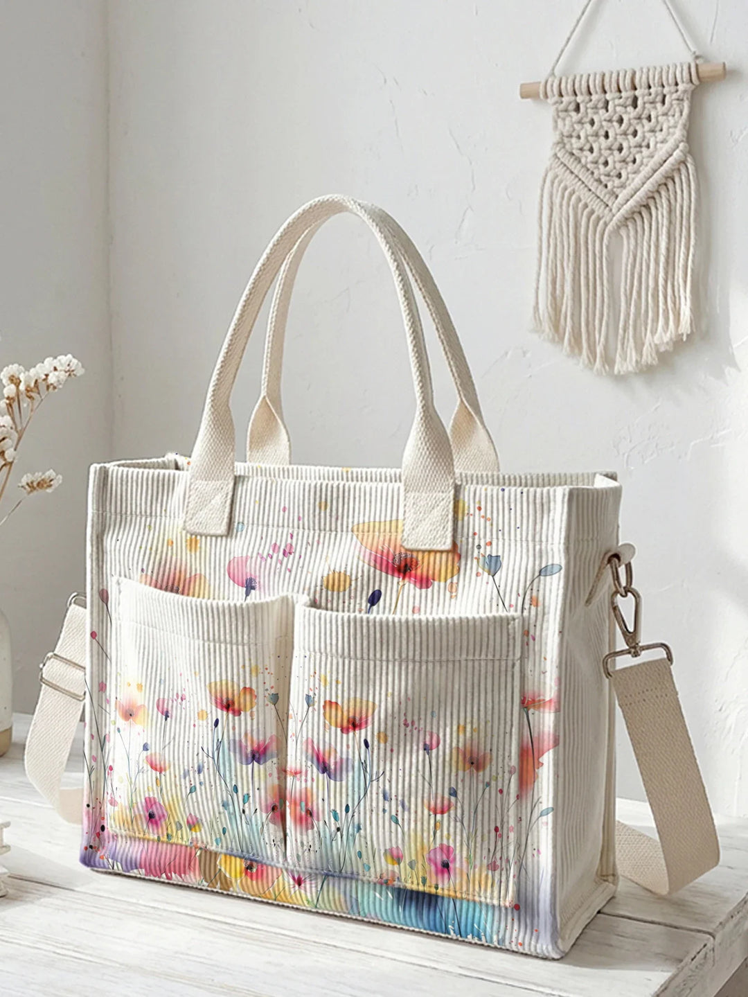 Fleurs Sauvages | Sac cabas en velours côtelé