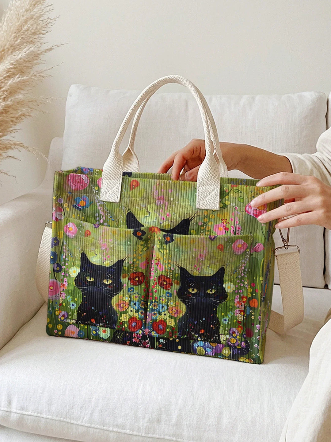 Chats du Jardin | Sac cabas en velours côtelé