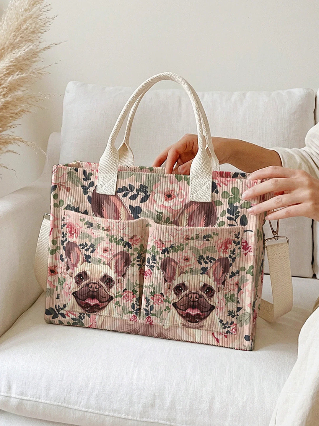 Boubou le Bouledogue | Sac cabas en velours côtelé