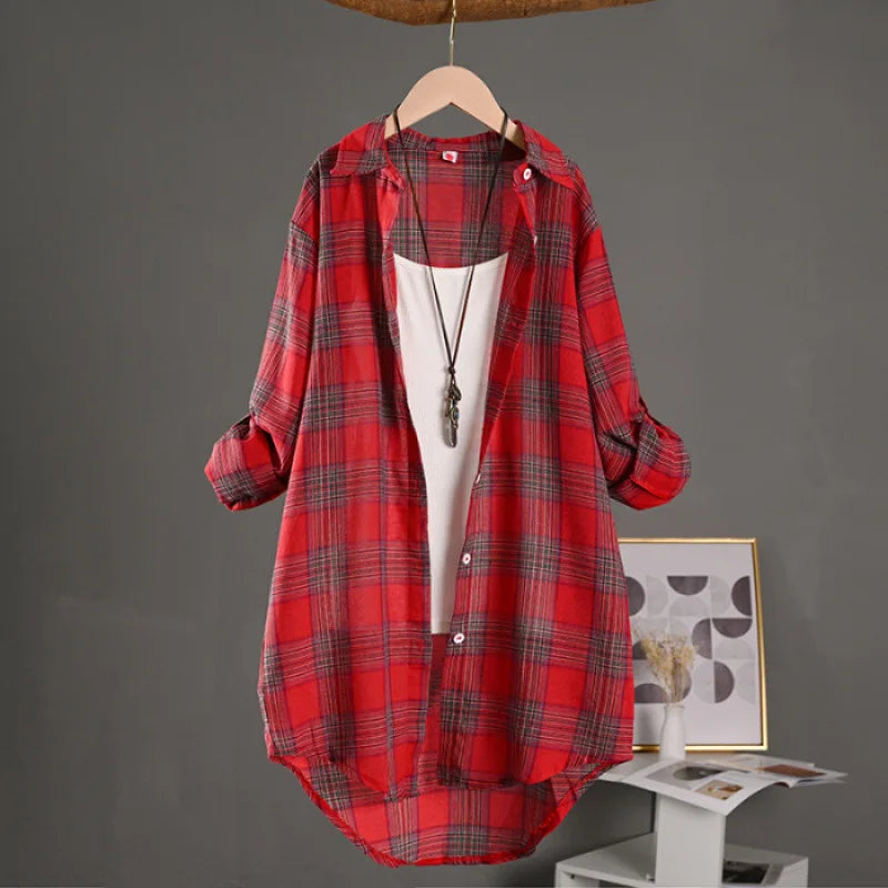 Bobbi Rouge à carreaux | Chemise longue boutonnée