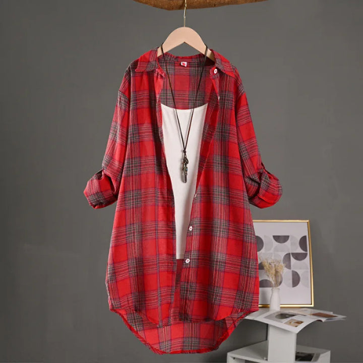 Bobbi Rouge à carreaux | Chemise longue boutonnée