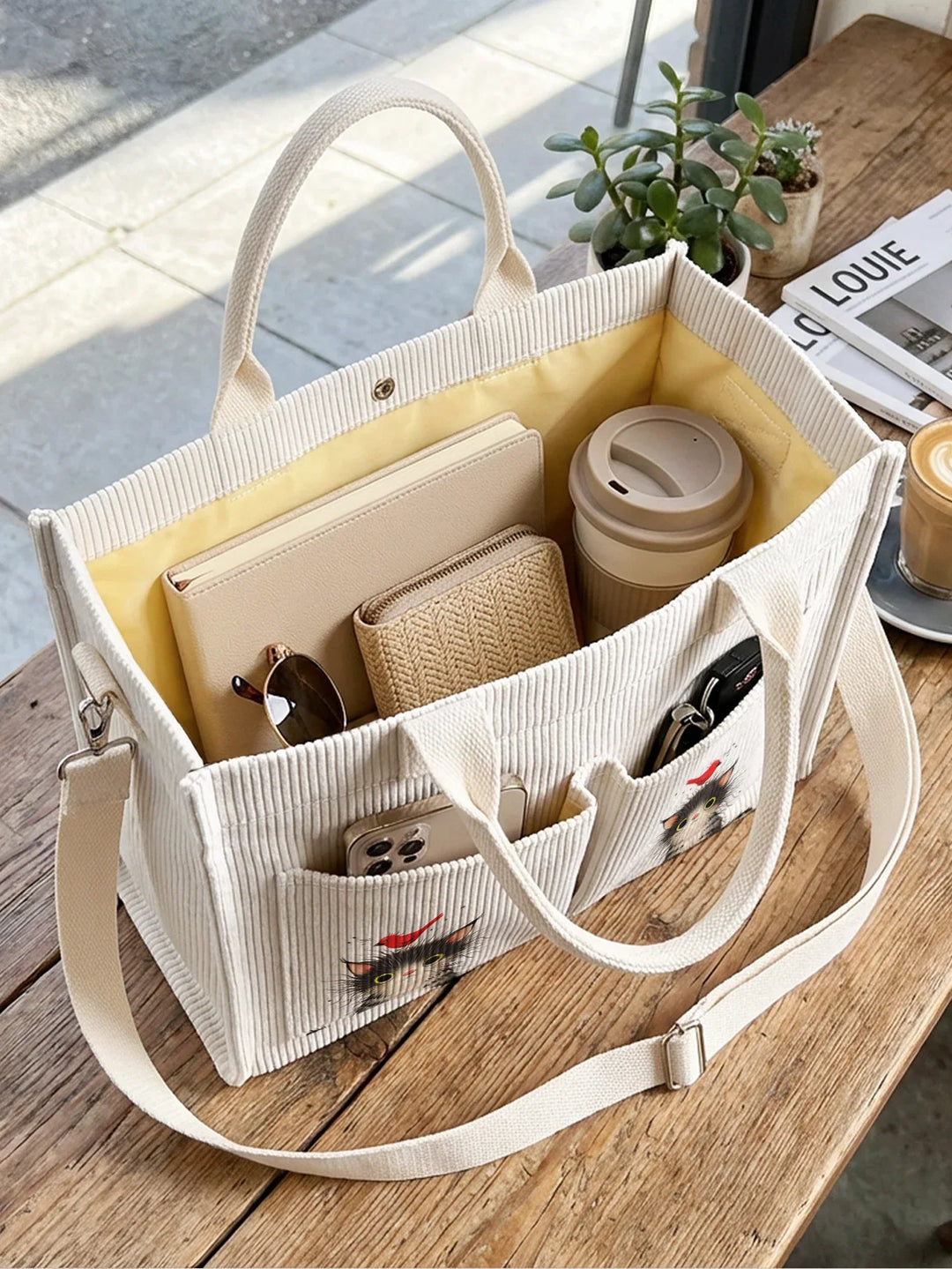 Chaton & Rouge-Gorge | Sac cabas en velours côtelé
