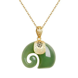 Hetian Jade Elephant Pendant Necklace – 18K Gold Plated Chain for Women