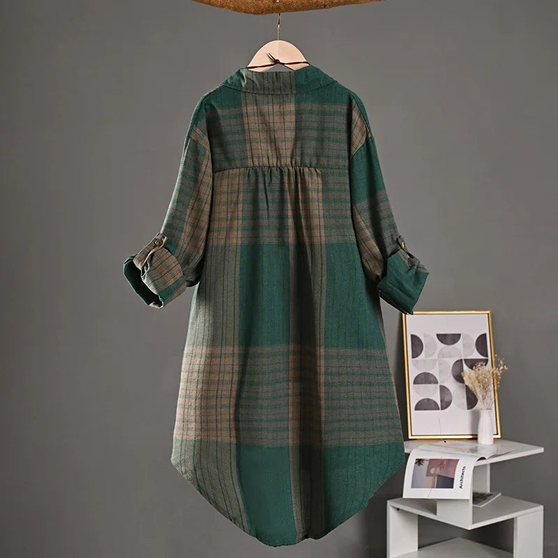 Bobbi Vert forêt à carreaux | Chemise longue boutonnée