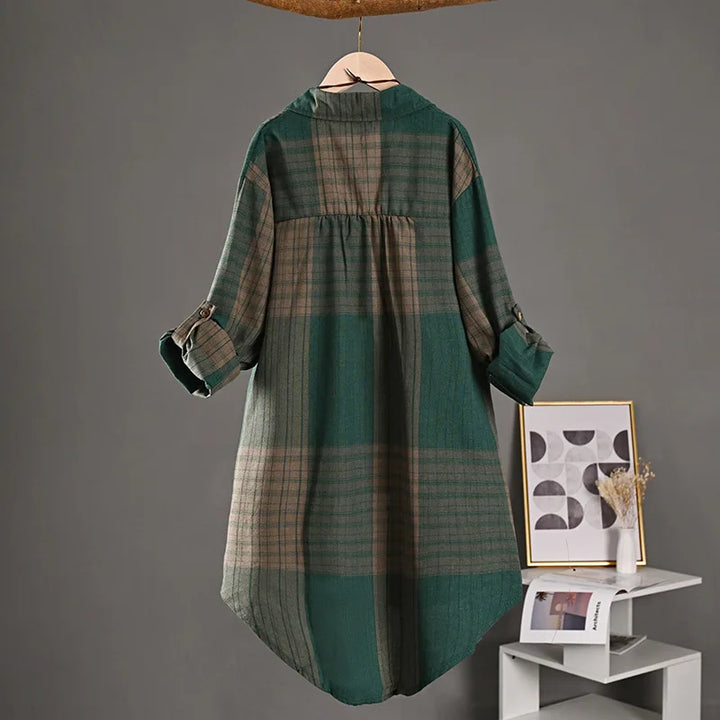 Bobbi Vert forêt à carreaux | Chemise longue boutonnée