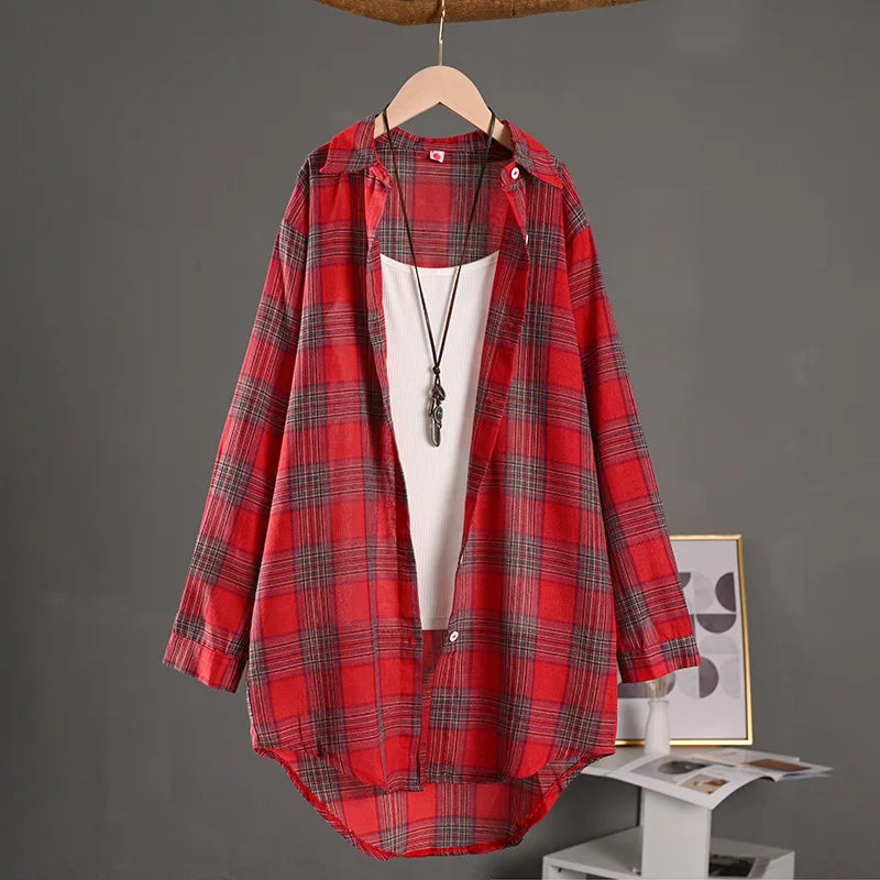 Bobbi Rouge à carreaux | Chemise longue boutonnée