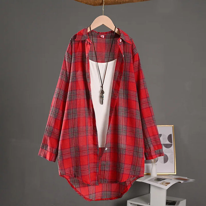 Bobbi Rouge à carreaux | Chemise longue boutonnée
