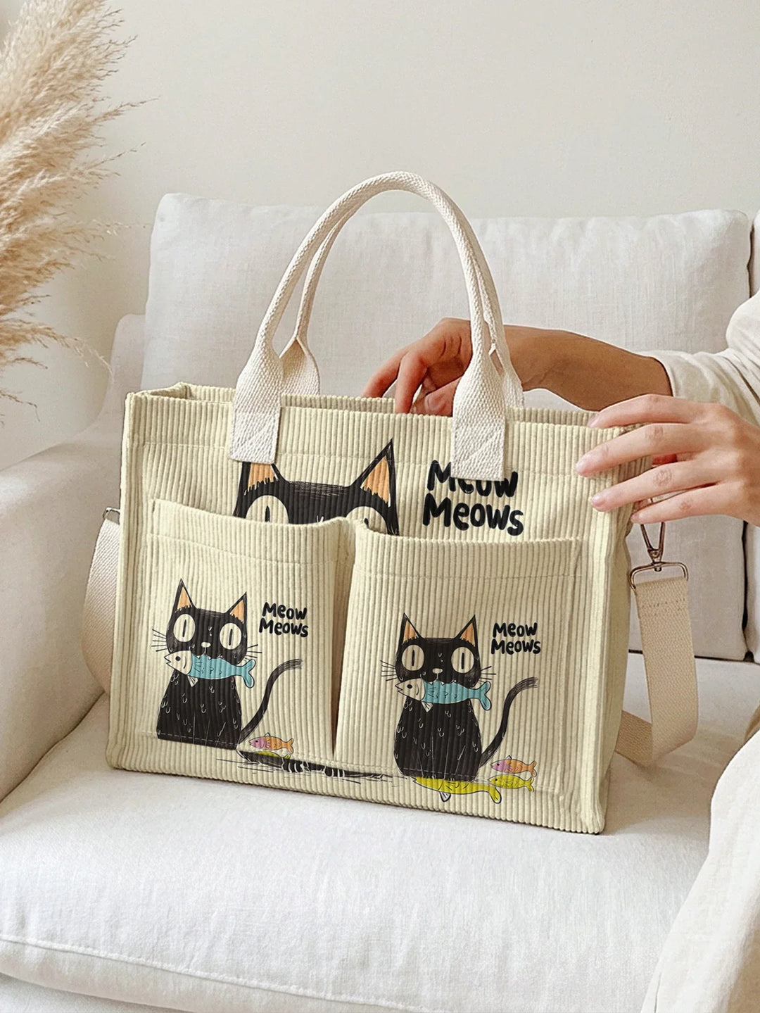 Mimi le Chat Noir | Sac cabas en velours côtelé