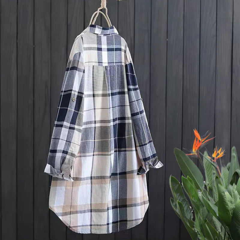 Chemise mi-longue à carreaux en coton | Manches longues