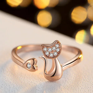 Cute Cat Open Ring – Cubic Zirconia