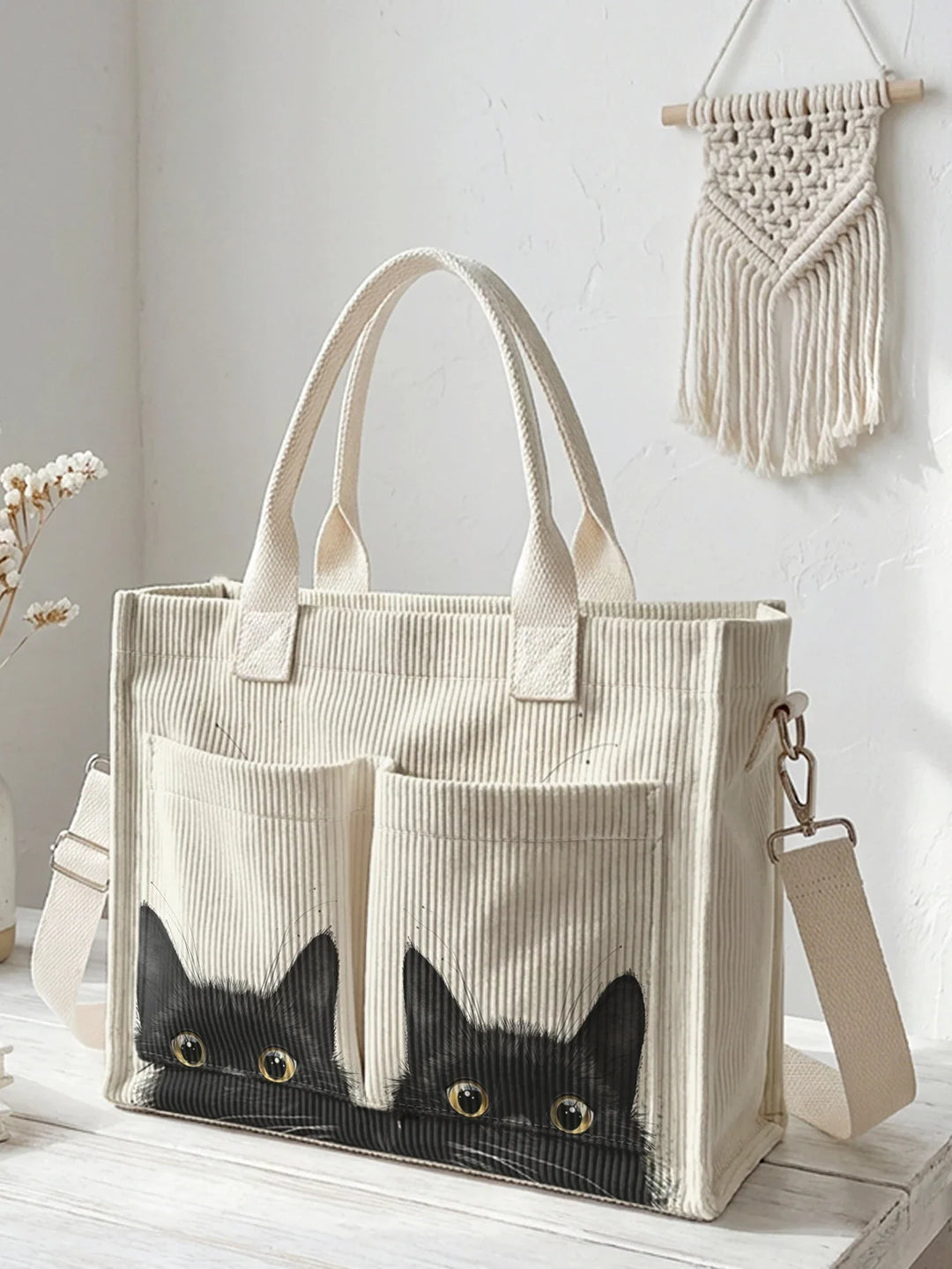 Chats Espiègles | Sac cabas en velours côtelé