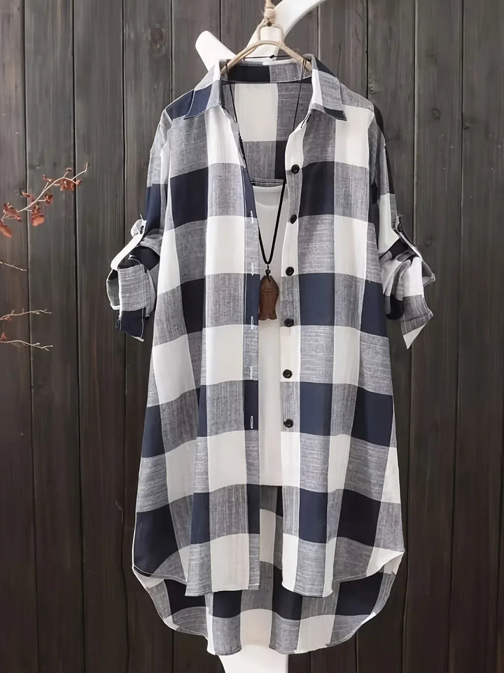 Bobbi Noir et blanc à carreaux | Chemise longue boutonnée