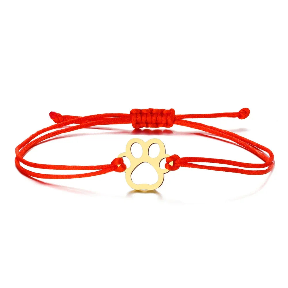 Paw Print Cord Bracelet – Adjustable Black and Red Design