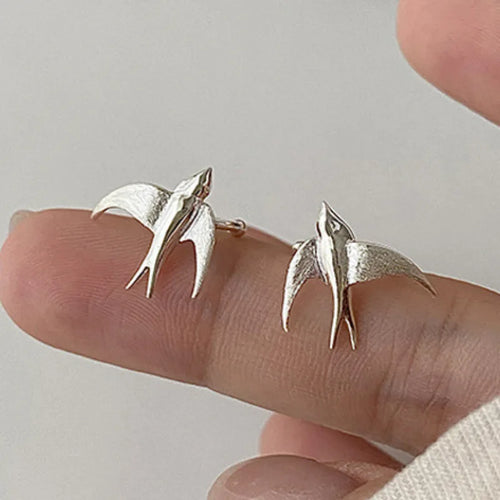 Beautiful Silver Swallow Bird Clip-On Earrings