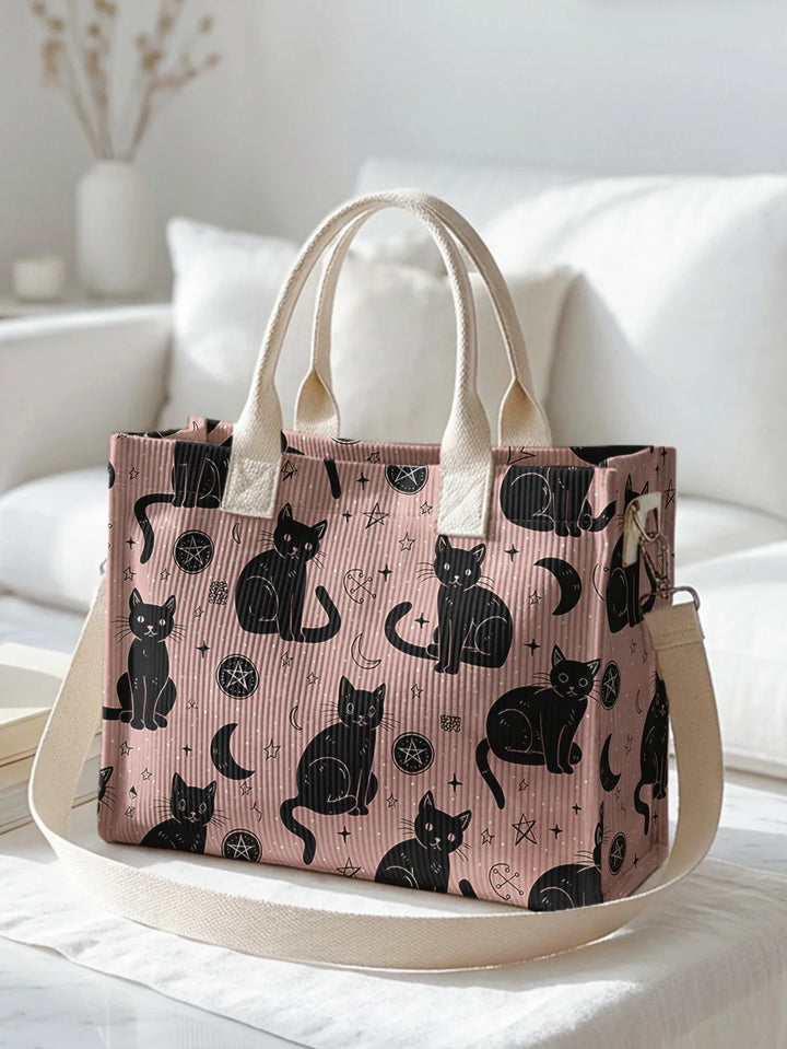 Chats Roses & Étoiles | Sac cabas en velours côtelé
