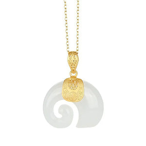 Hetian Jade Elephant Pendant Necklace – 18K Gold Plated Chain for Women