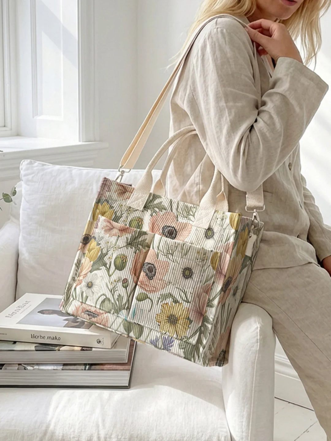 Anémone | Sac cabas en velours côtelé