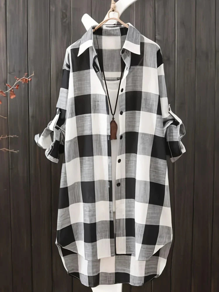 Bobbi Noir et blanc à carreaux | Chemise longue boutonnée