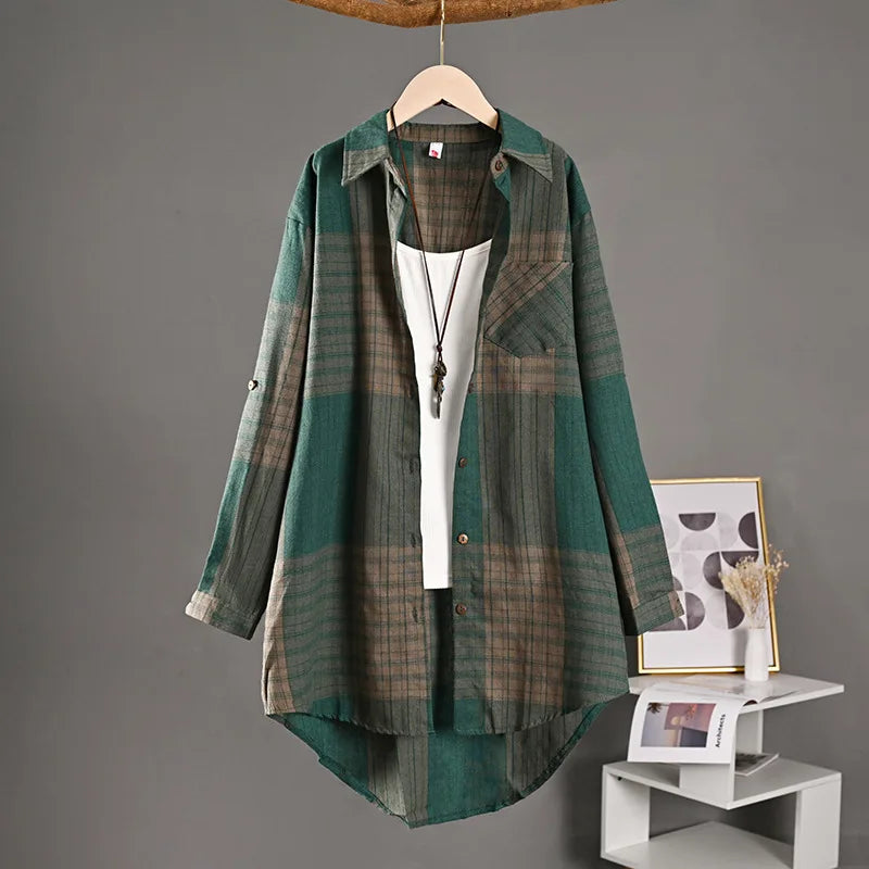 Bobbi Vert forêt à carreaux | Chemise longue boutonnée
