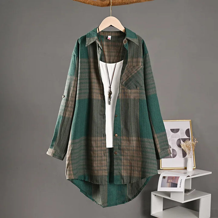 Bobbi Vert forêt à carreaux | Chemise longue boutonnée