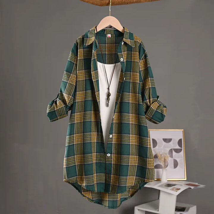 Bobbi Vert à carreaux | Chemise longue boutonnée