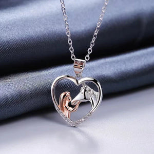 Collier cœur en zircon pour fille avec cheval