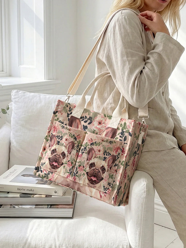 Boubou le Bouledogue | Sac cabas en velours côtelé