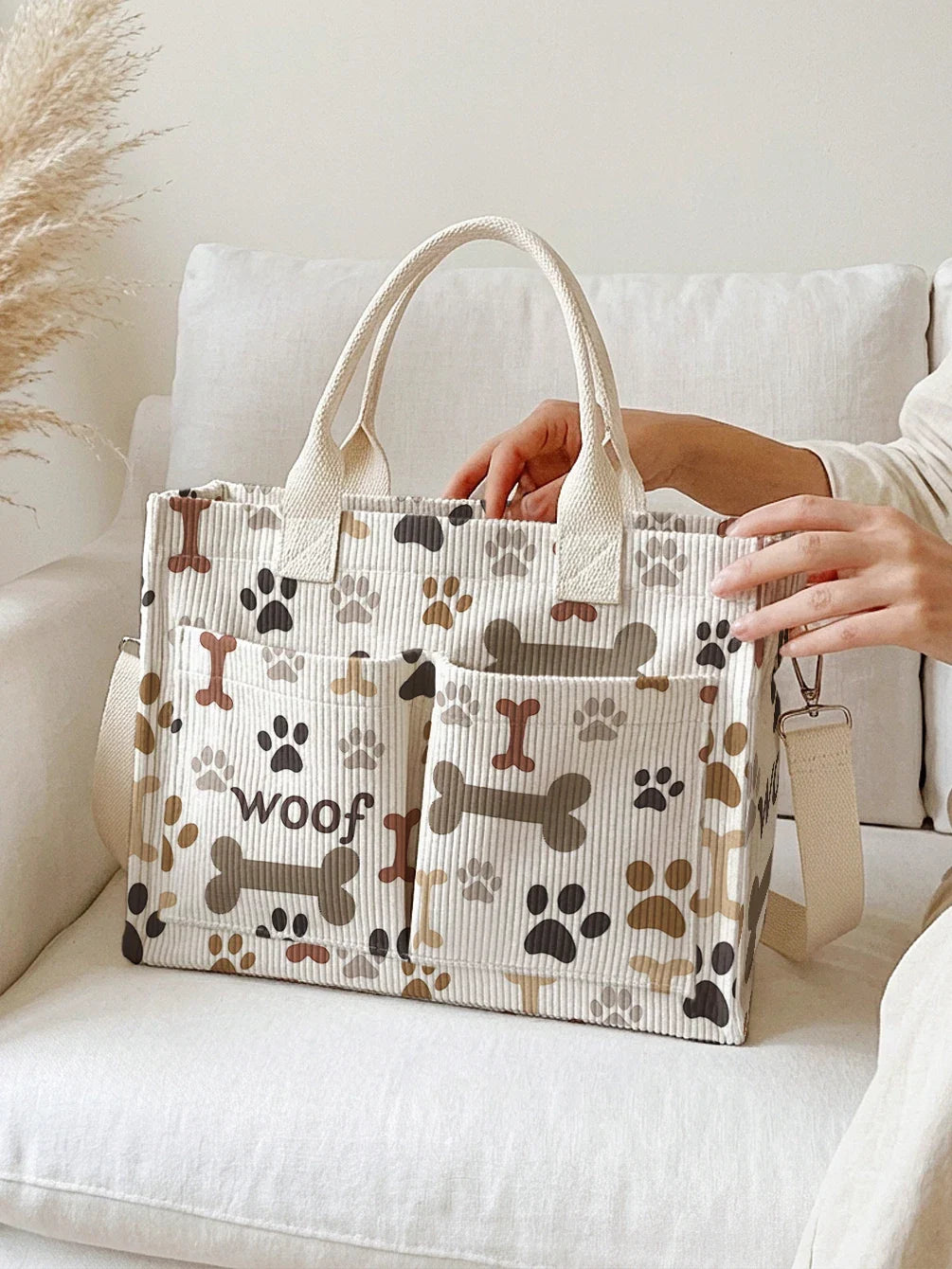 Pattes & Os | Sac cabas en velours côtelé