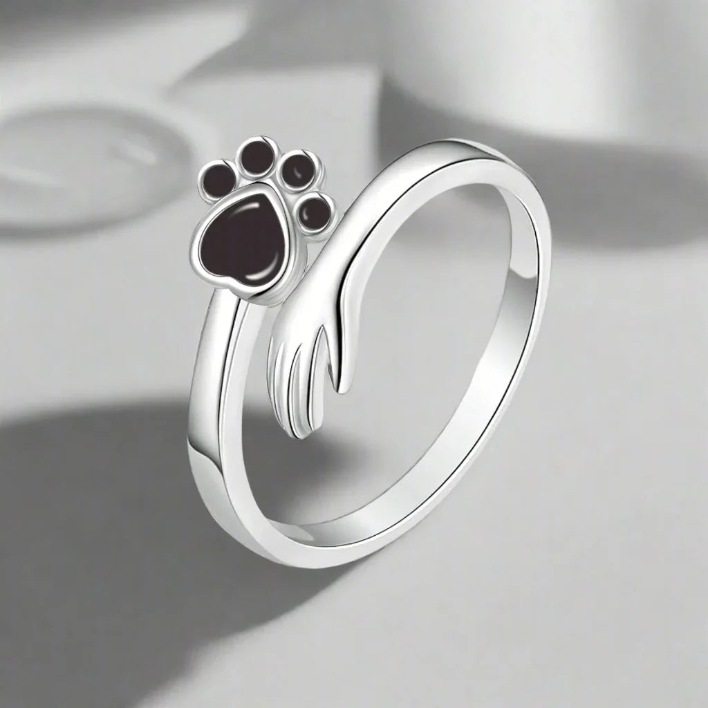 925 Sterling Silver Adjustable Ring – Hand and Paw Print Design