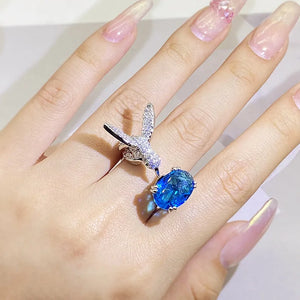 Adjustable Hummingbird Gemstone Ring – Zircon, 14K Gold Plated