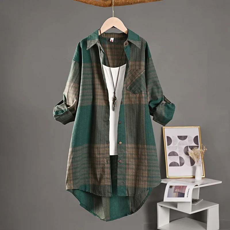 Bobbi Vert forêt à carreaux | Chemise longue boutonnée