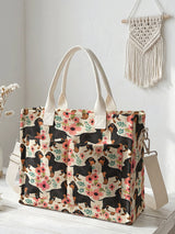 Dolly le Teckel Fleuri | Sac cabas en velours côtelé