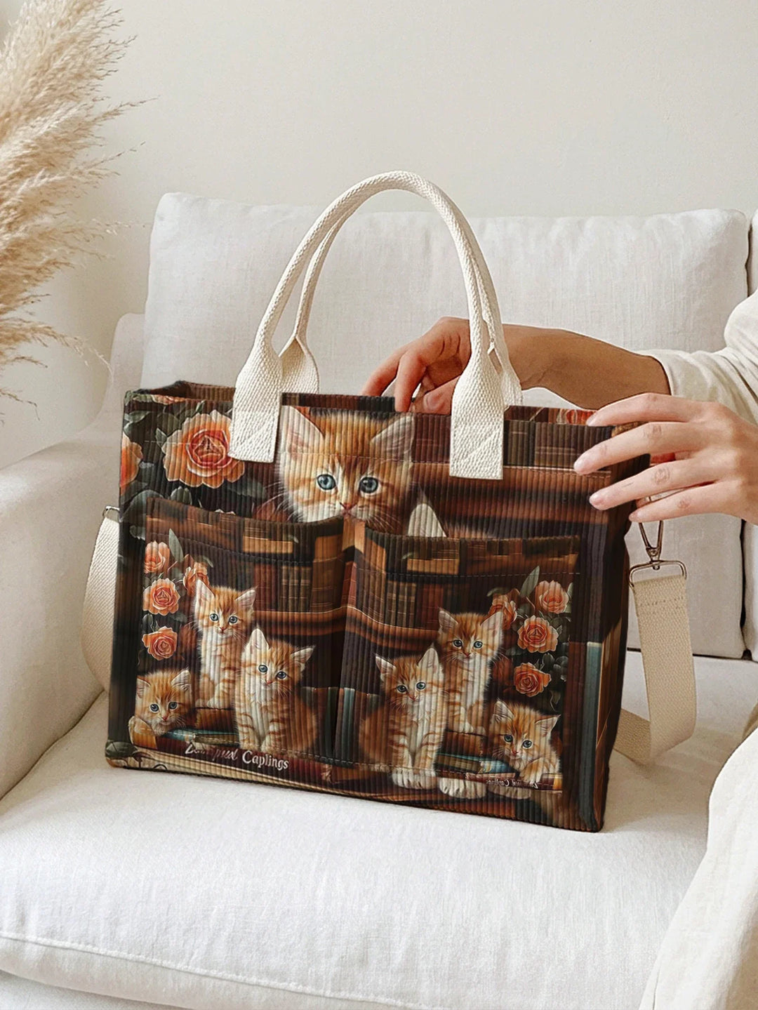 Caramel le Chat | Sac cabas en velours côtelé