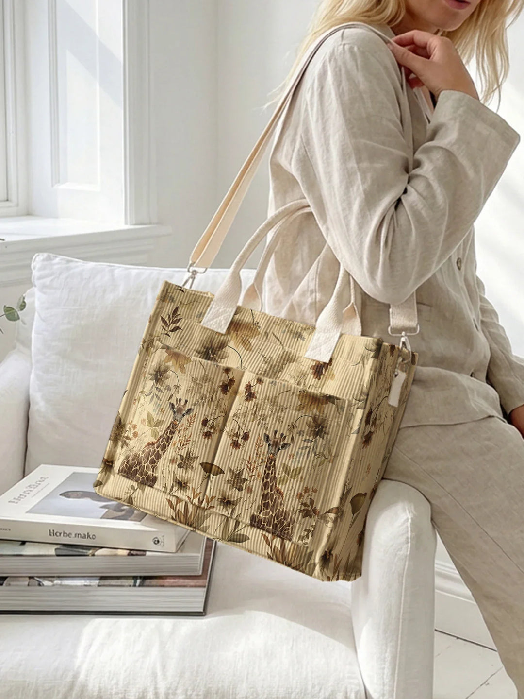 Gigi la Girafe | Sac cabas en velours côtelé