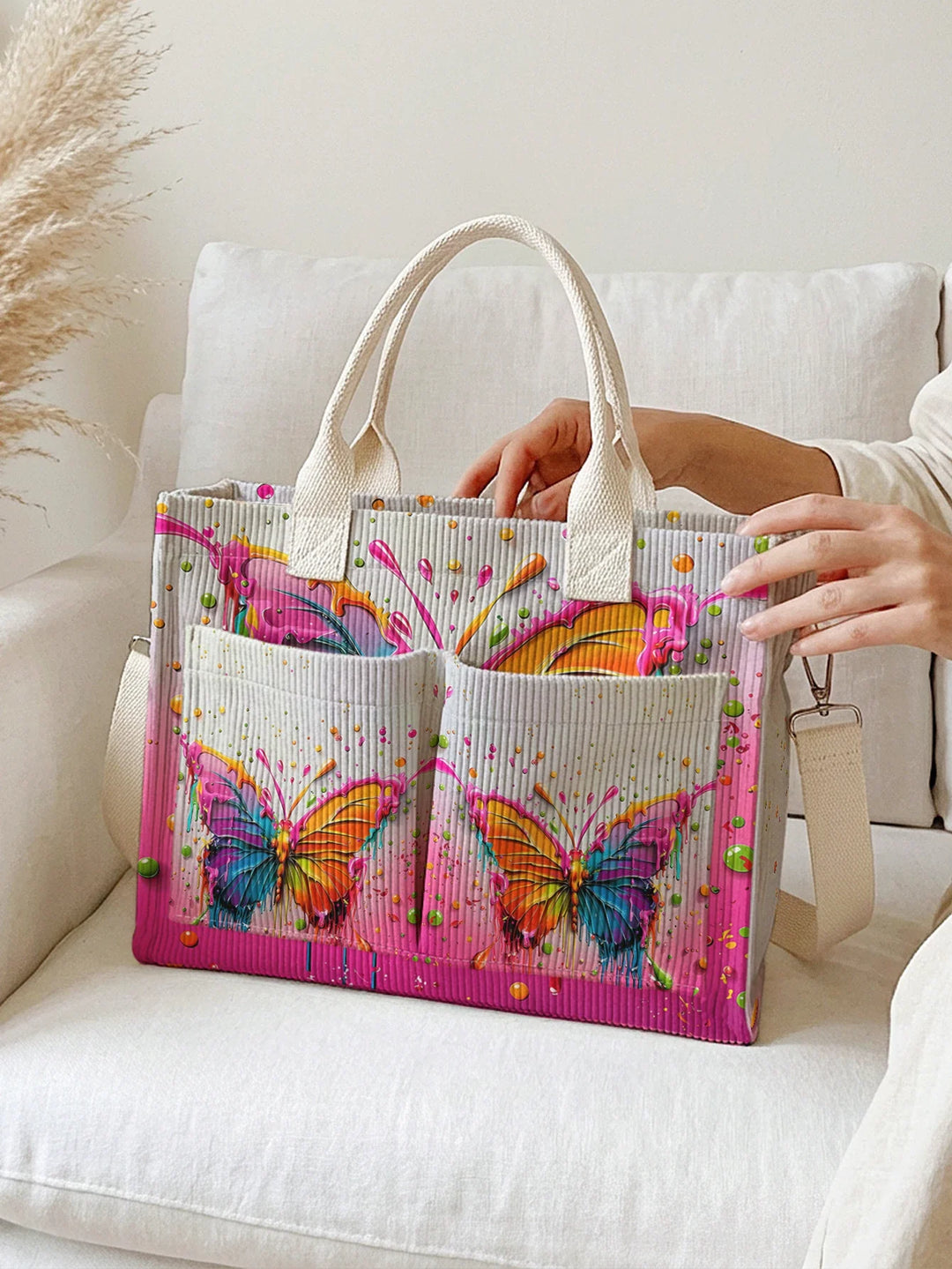 Papillon Coloré | Sac cabas en velours côtelé