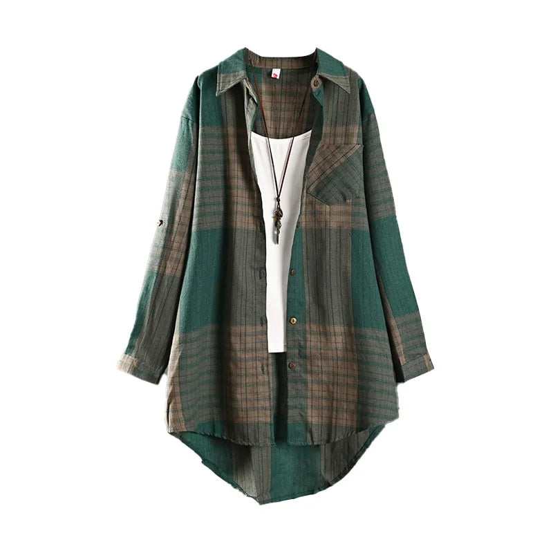 Bobbi Vert forêt à carreaux | Chemise longue boutonnée