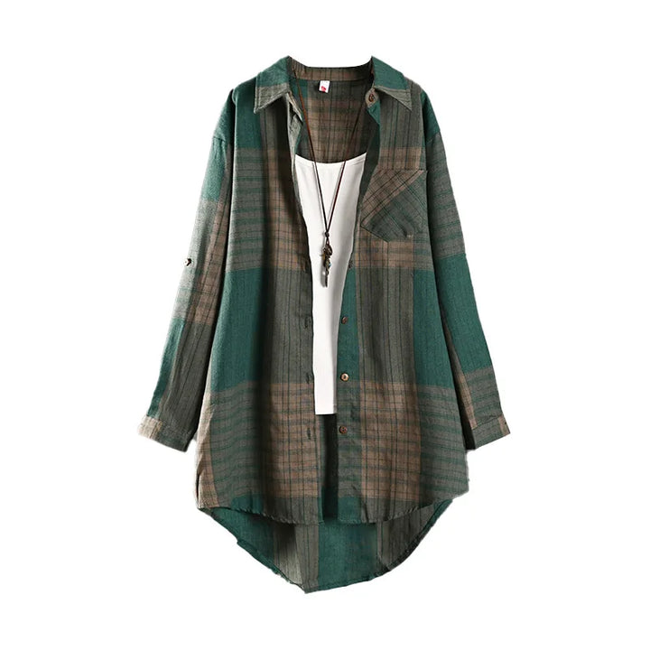 Bobbi Vert forêt à carreaux | Chemise longue boutonnée