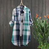 Bobbi Vert d’eau à carreaux | Chemise longue boutonnée
