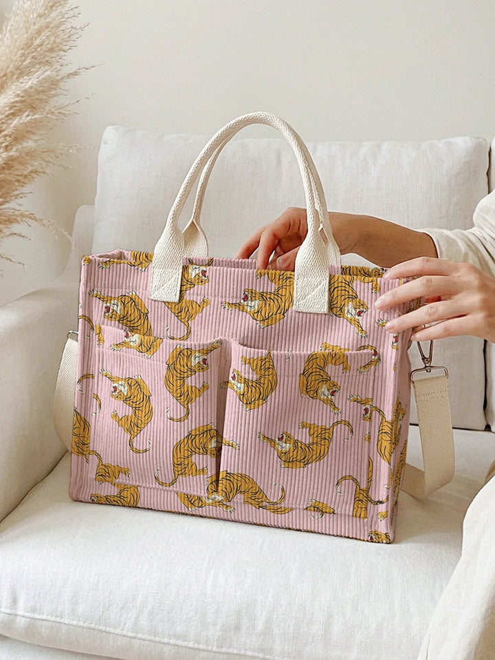 Tigrou Rose | Sac cabas en velours côtelé