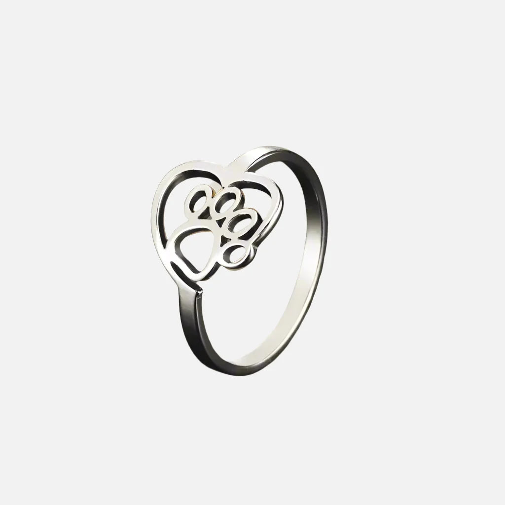 Gold-Tone Paw & Heart Ring – Stainless Steel Jewelry for Pet Lovers