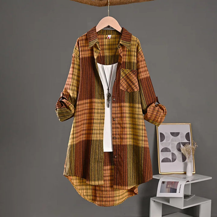 Bobbi Brun rouille à carreaux | Chemise longue boutonnée