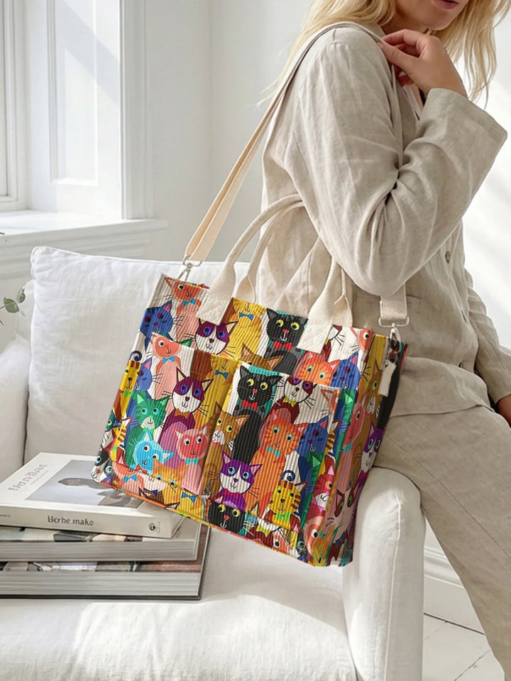 Chats Multicolores | Sac cabas en velours côtelé