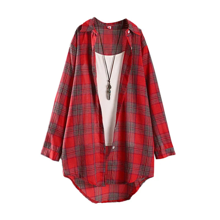 Bobbi Rouge à carreaux | Chemise longue boutonnée