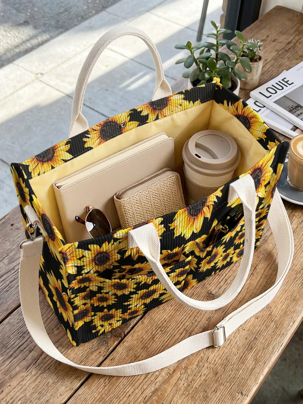 Tournesol Noir | Sac cabas en velours côtelé
