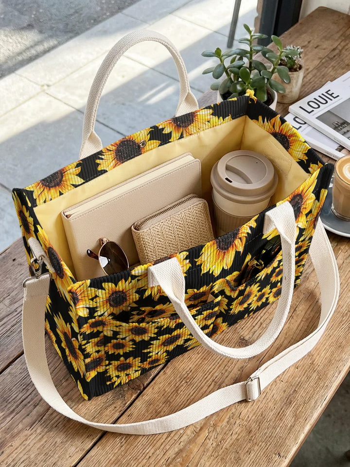 Tournesol Noir | Sac cabas en velours côtelé