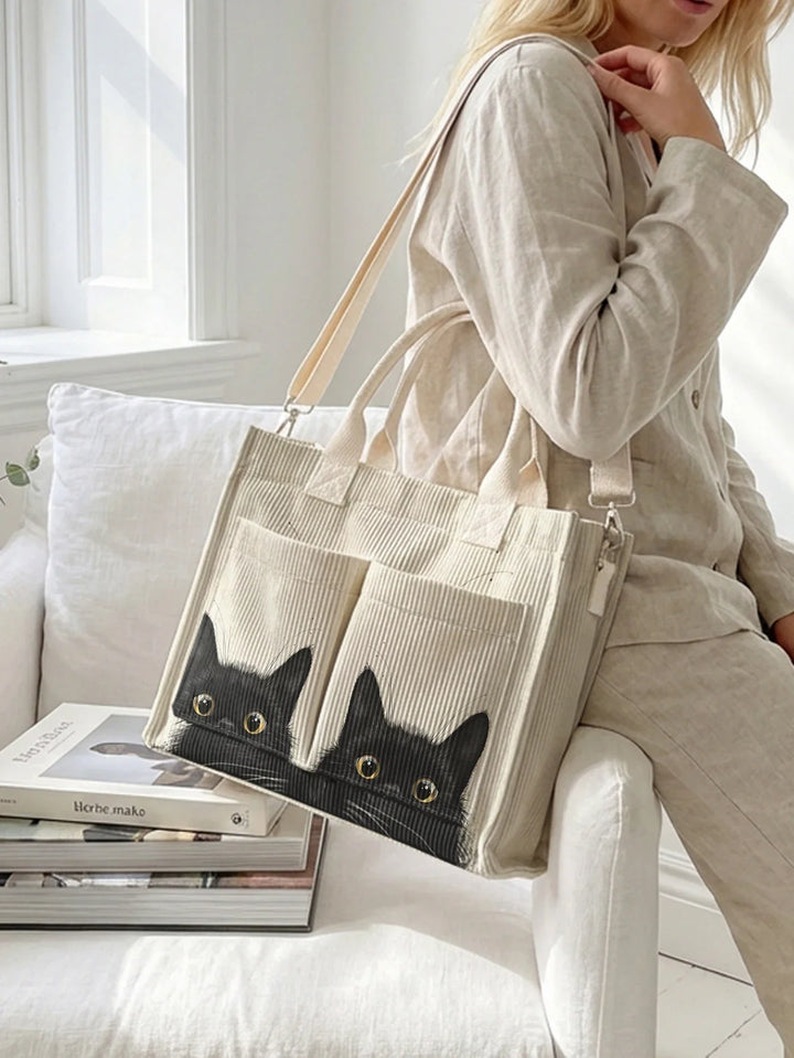 Chats Espiègles | Sac cabas en velours côtelé