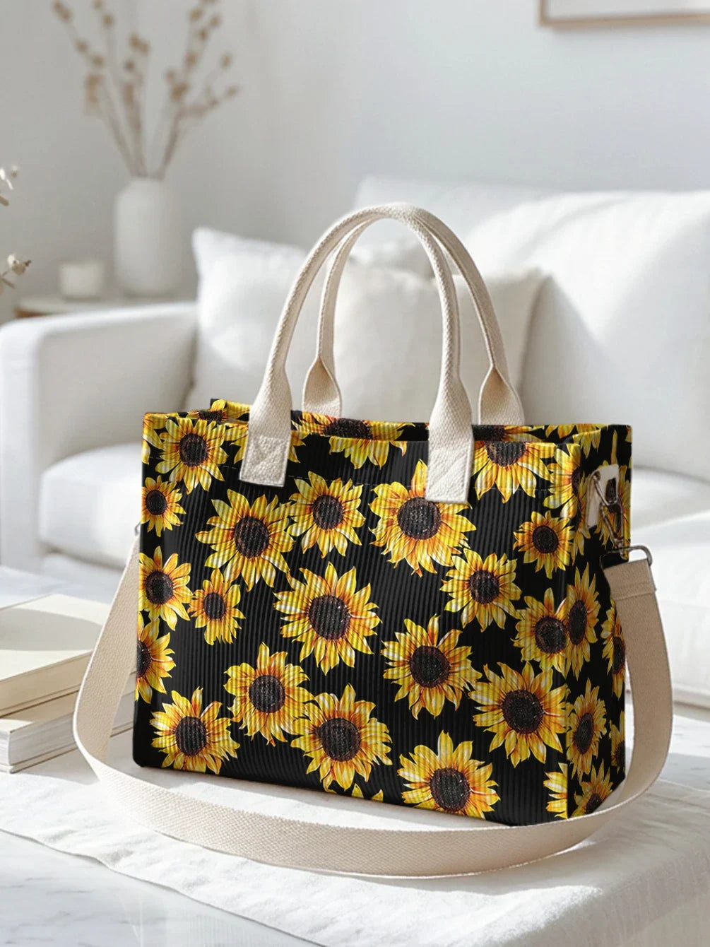 Tournesol Noir | Sac cabas en velours côtelé