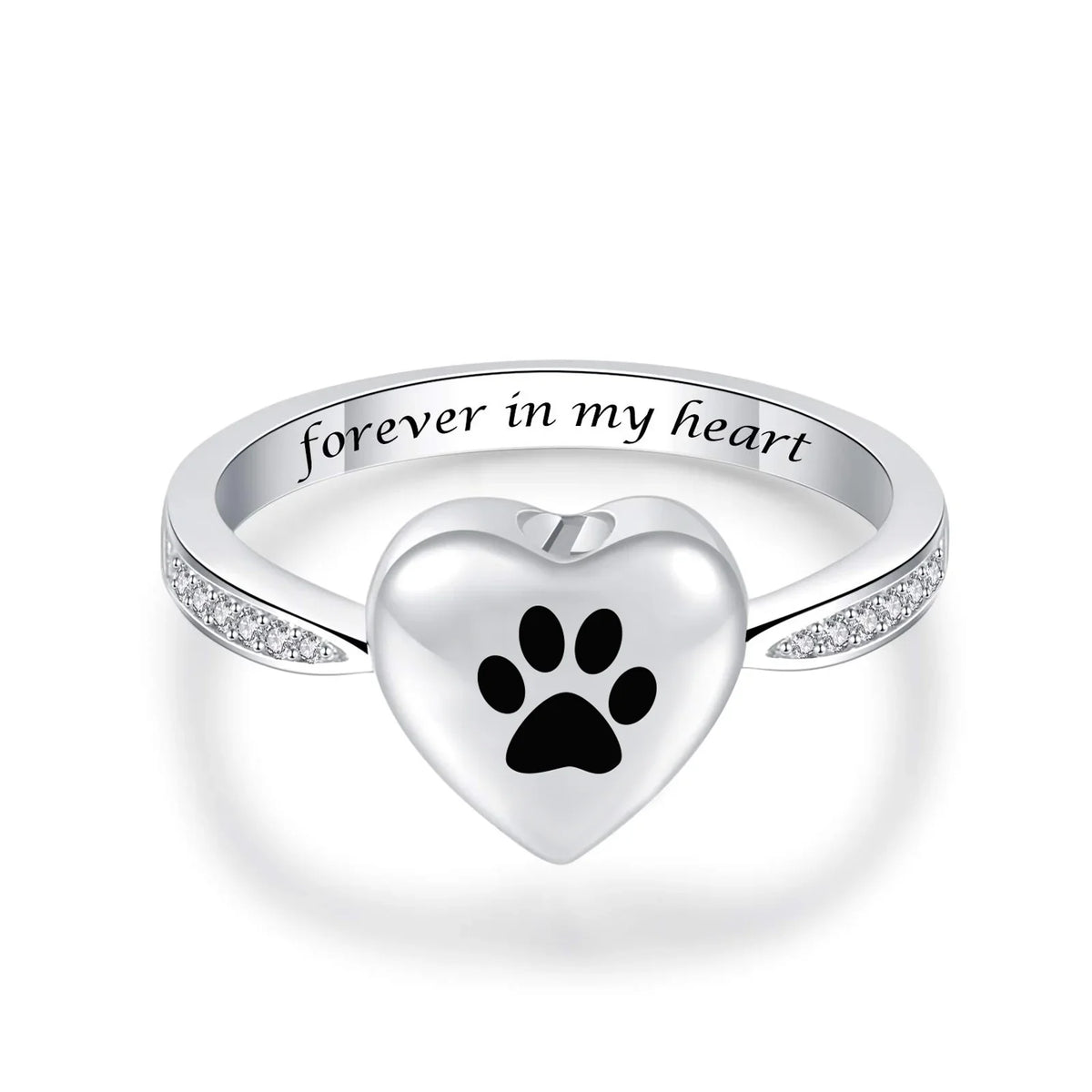 Bague urne avec empreinte de patte et cœur – Bijou funéraire pour animal de compagnie