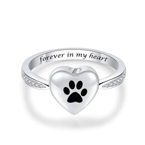 Bague urne avec empreinte de patte et cœur – Bijou funéraire pour animal de compagnie